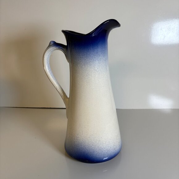 Ceramic Blue White Pitcher Embossed Stag Elk 12.5" Tall Collectible Home Decor - Picture 3 of 7